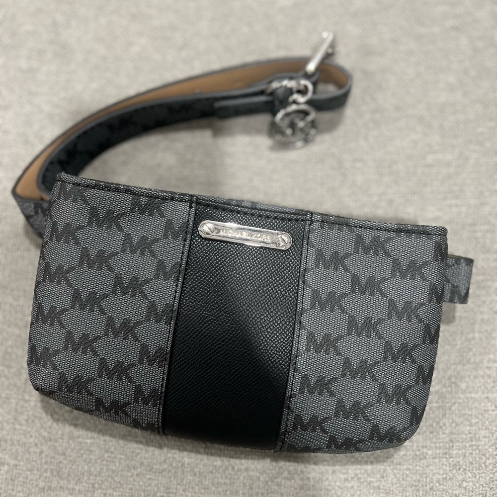 Michael Kors Monogram Black and Gray Adjustable Belt Bag